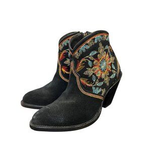 Azulado Embroidered Black Suede Ankle Boots With Vibrant Floral Design 7